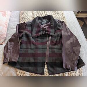 plaid and faux leather moto jacket Kate & Mallory 1x